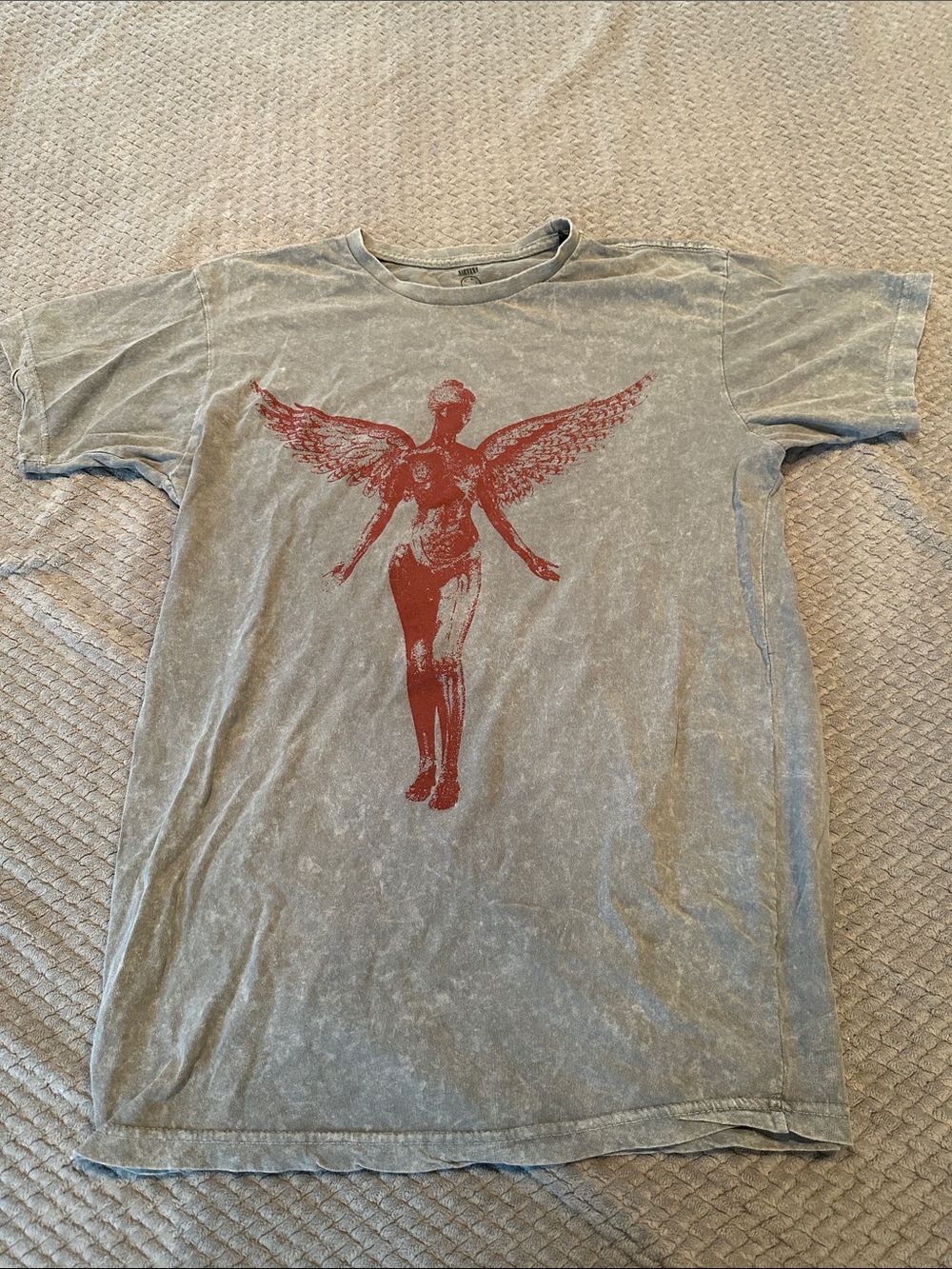 NIRVANA Gray Short-Sleeve Tee with Red Angel Graphic
